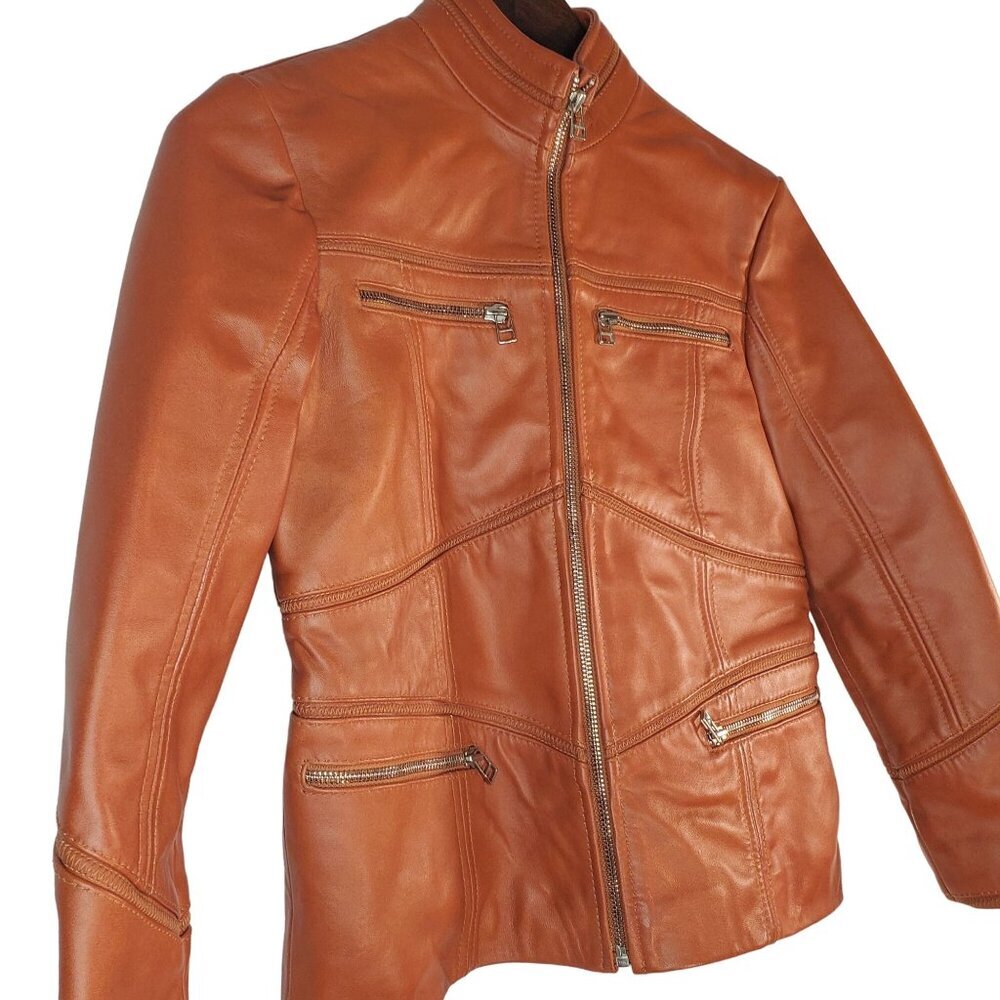 Urban Fashion Studios Eva Women’s 100% Real Tobacco Leather Sport Jacket XS - Picture 15 of 16